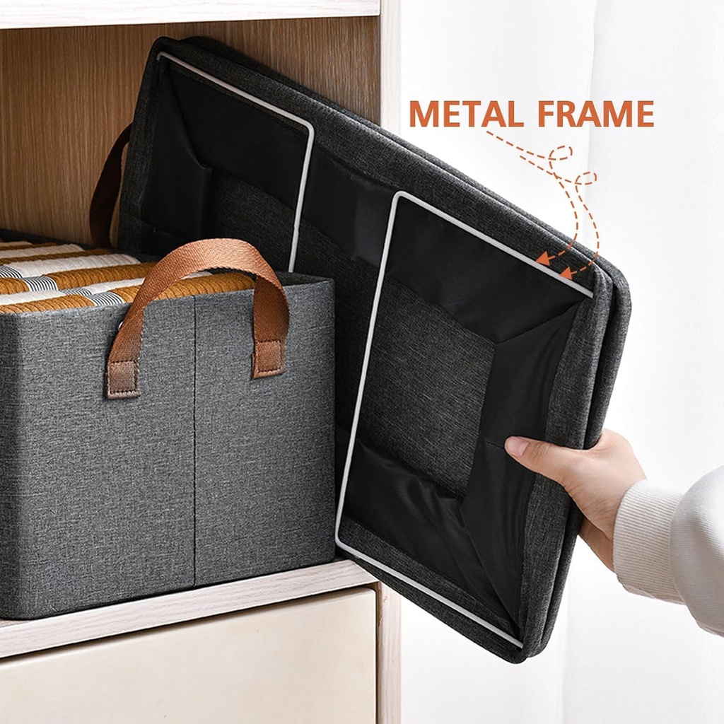 26L Storage Bag Steel Frame Support Closet Storage Bin Household Wardrobe Storage Box Drawer Large Capacity Folding Clothes Jeans Handle Portable Organizer ( Pack Of 2)