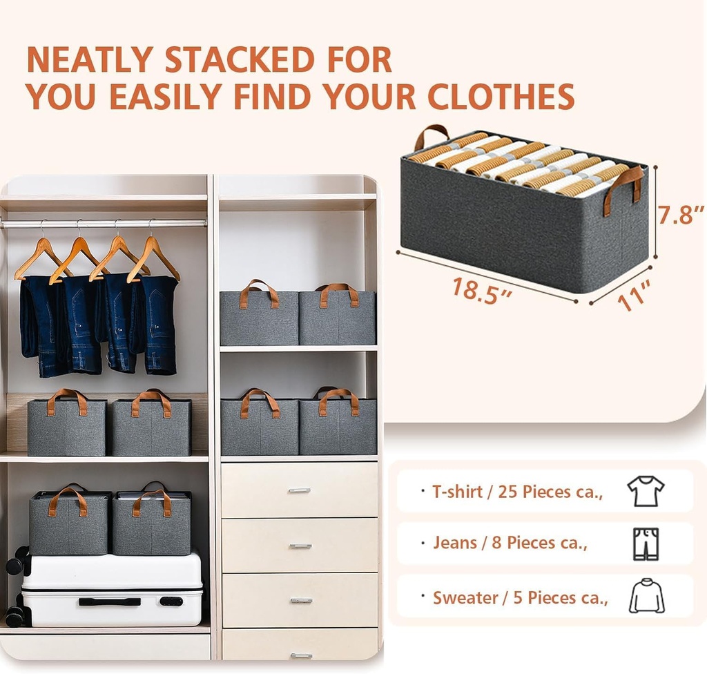 26L Storage Bag Steel Frame Support Closet Storage Bin Household Wardrobe Storage Box Drawer Large Capacity Folding Clothes Jeans Handle Portable Organizer ( Pack Of 2)