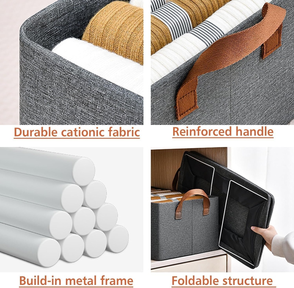 26L Storage Bag Steel Frame Support Closet Storage Bin Household Wardrobe Storage Box Drawer Large Capacity Folding Clothes Jeans Handle Portable Organizer ( Pack Of 2)